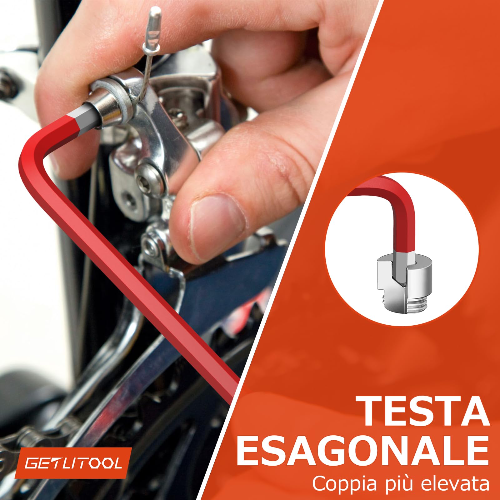 GETLITOOL Set 18PZ Chiave a Brugola Magnetica con Testa Sfera Metrica/Pollici in Acciaio S2 18X Chiavi Esagonali a T Extra Lunga Diametro 1.5-10mm 1/16''-3/8''inch + Maniglia di Coppia - Rosso