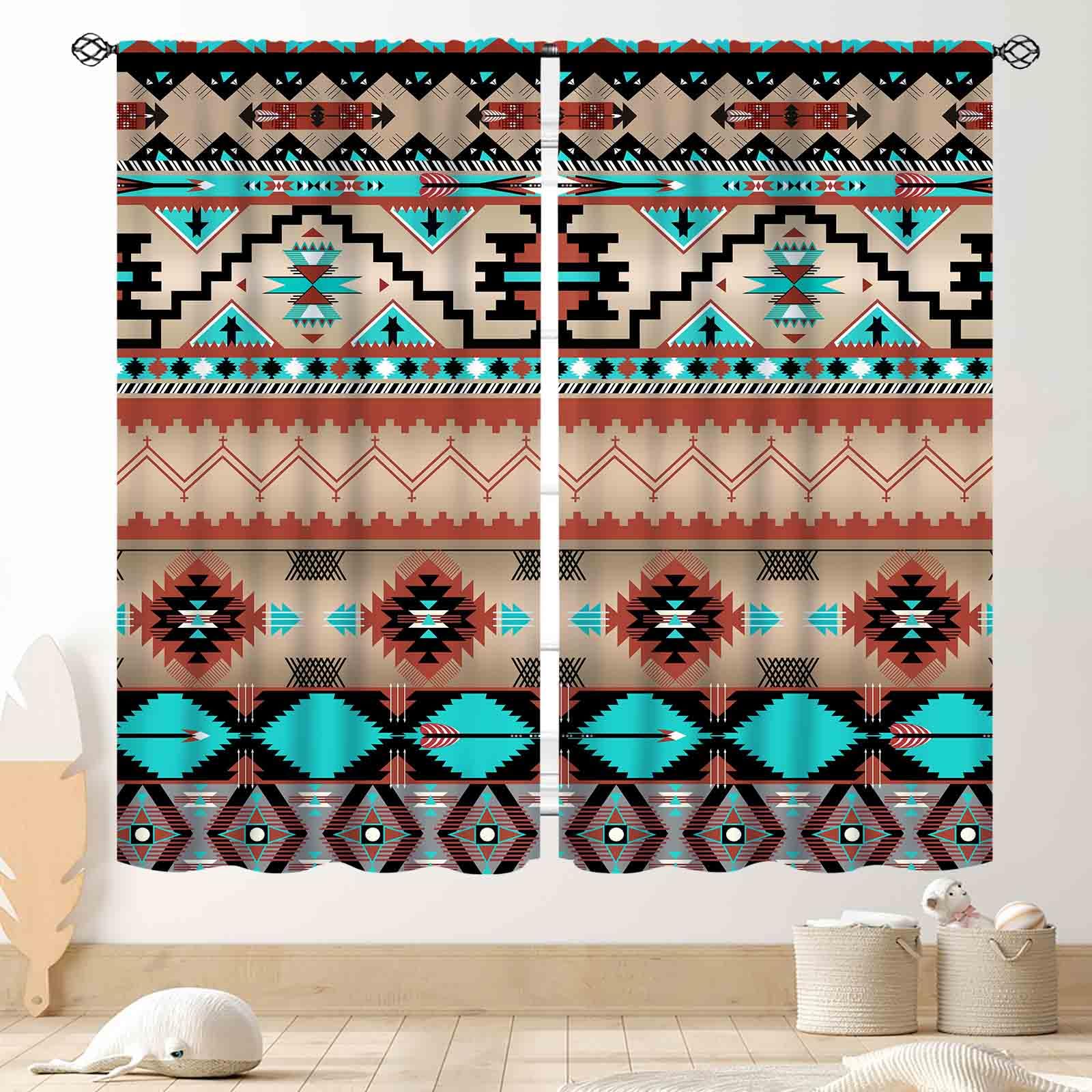 Aztec Curtains, Southwestern Natvie Tribal American Ethnic Western Abstract Geometric Vintage Window Drapery Treatments for Bedroom Living Room