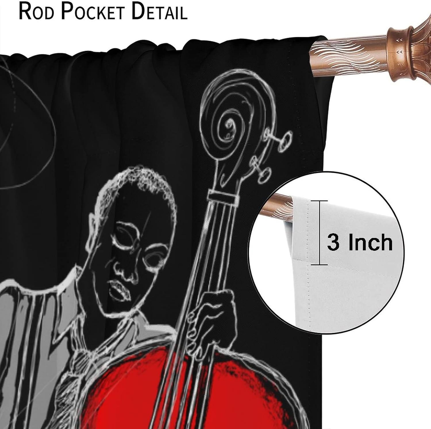 Jazz Music Blackout Curtains,Jazz Band Music Art Theme Window Treatments for Bedroom Living Room Studio Music Room Window Drapes 2 Panel Set,Total Size 42 x 45 Inch