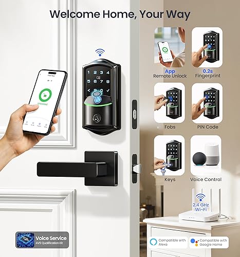 Miniatura 2 de Veise VE027-L Built-in WiFi Smart Door Lock with Lever Handle Set, Fingerprint keyless Entry Door Lock, App Remote Control, Electronic Digital