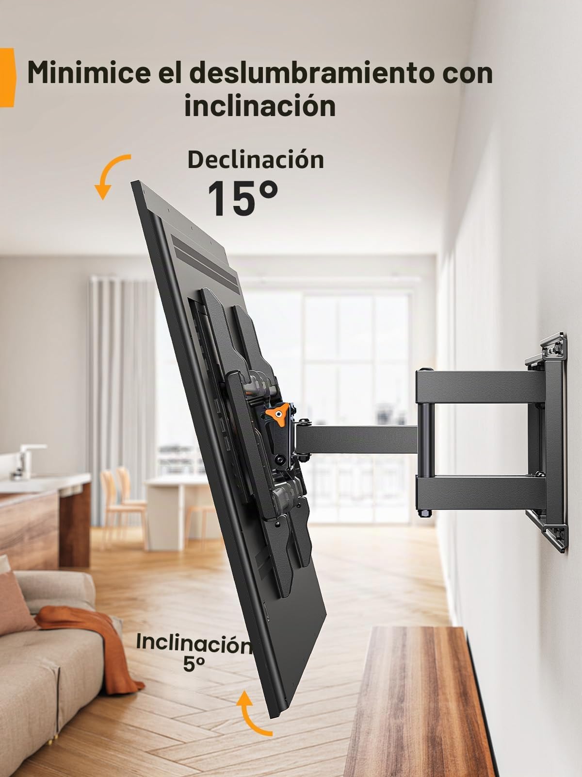 Soporte TV Pared con Movimiento Completo Perlegear, para TV de 42 a 90 Pulgadas y hasta 68 kg, con Brazos Articulados Dobles, Inclin sin Herram, Gir, Exten y Nivel, VESA Máx 600x400mm, Modelo PGLF8