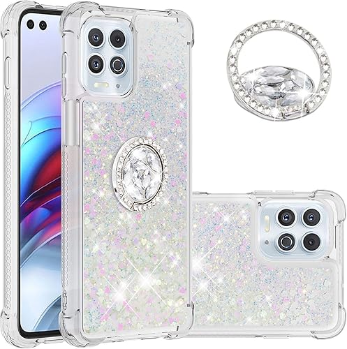 CCSmall Funda con purpurina para Moto Edge S (no Edge) con soporte para anillo, funda para Moto G100, brillante flotante líquido suave TPU cojín de