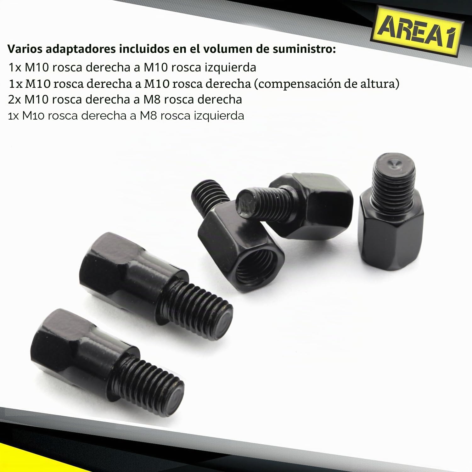 Area1 Juego de espejos retrovisores para motocicleta (derecha+izquierda) "aspecto de carbono" con certificado E 2 x M10 derecho compatible con Moto