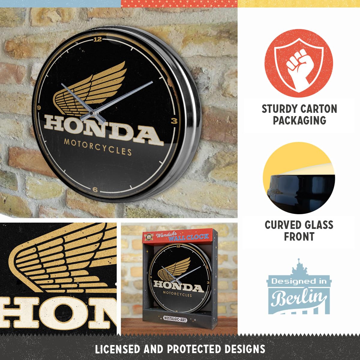 Nostalgic-Art Retro Thermometer Honda MC - Vintage Design 7x28cm, Offizielles Lizenzprodukt