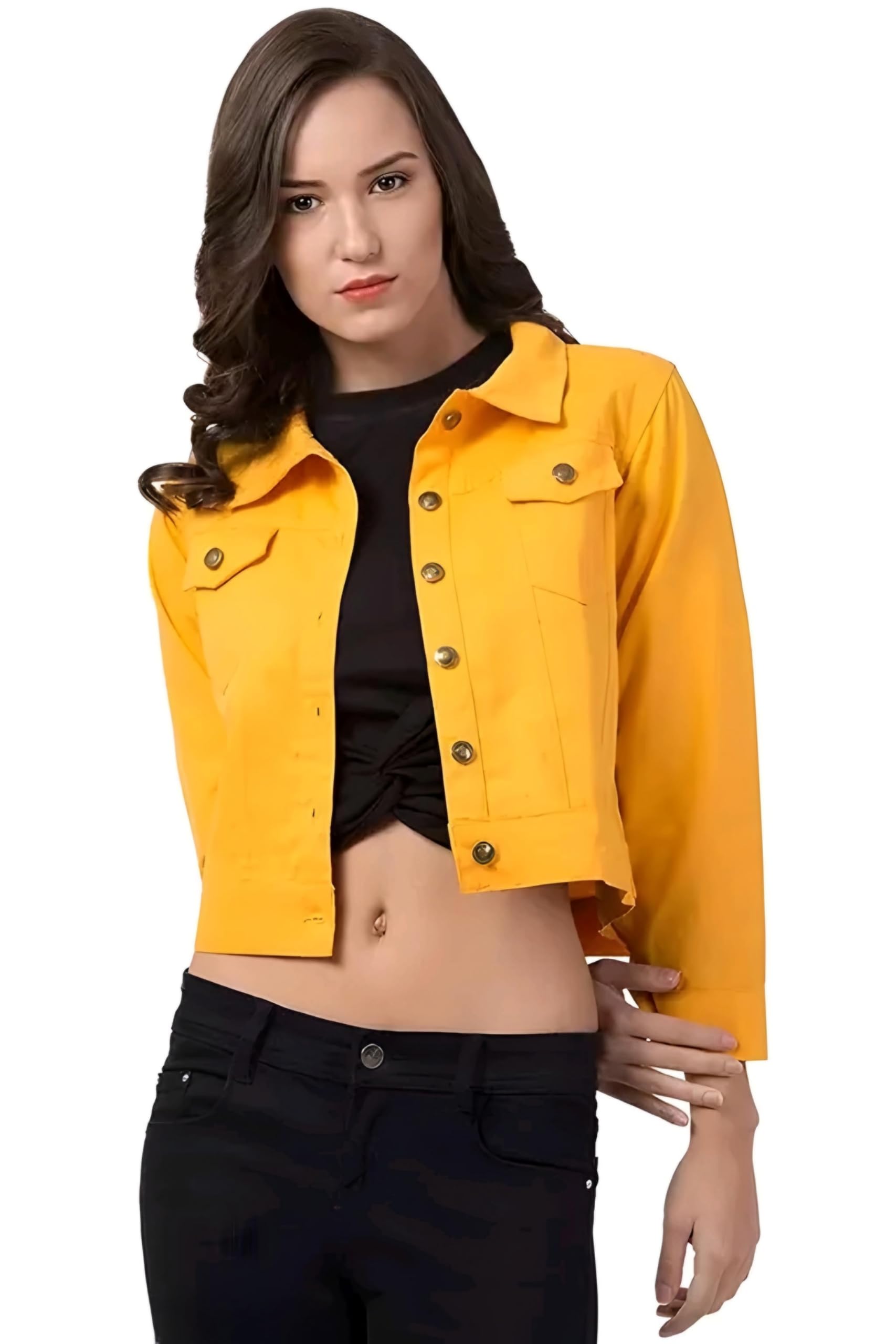 Luxurious Denim Rough Jacket for WomenAMR-DENIM-JACKET-YELLOW/S-picture-16