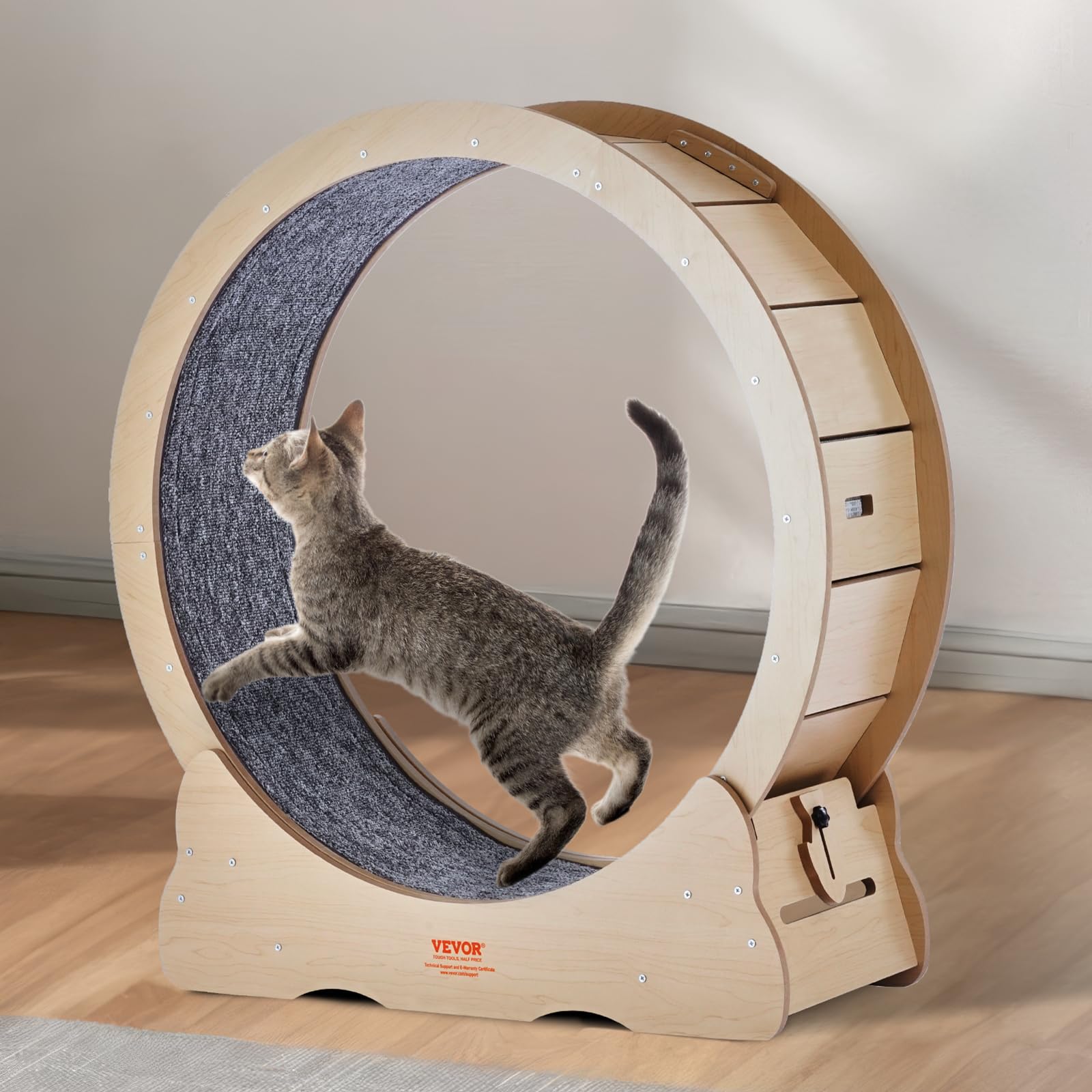 VEVOR Ruota per Esercizi per Gatti, Ruota per Tapis Roulant per Gatti da Interno, Ruota da Corsa da 910 mm con Tappeto Staccabile e Teaser per Gatti per Allenamento, Adatta alla Maggior Parte