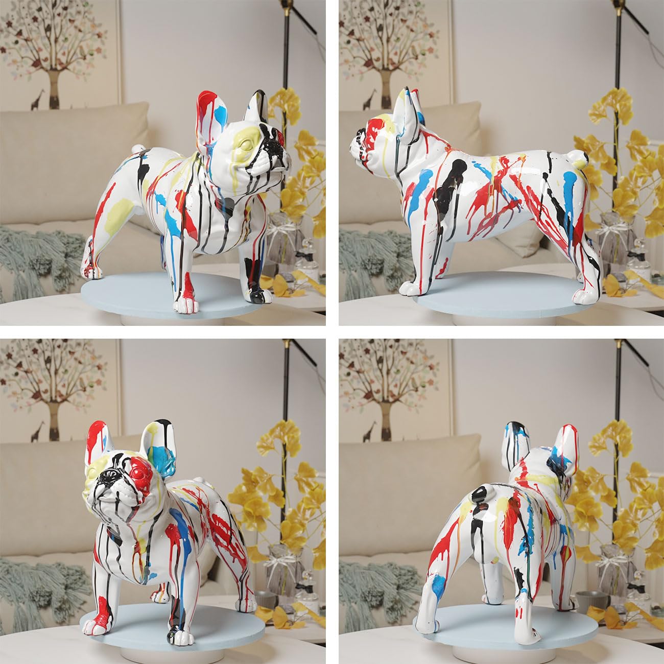 Escultura de Bulldog Figura Animal Moderna Decoración Arte Interior Estatua Hogar Regalo para Estanterías Escritorio Mesas 37cm | Escultura de perro de resina brillante hecha a mano para regalo, centro de mesa, adorno moderno para estante de escritorio