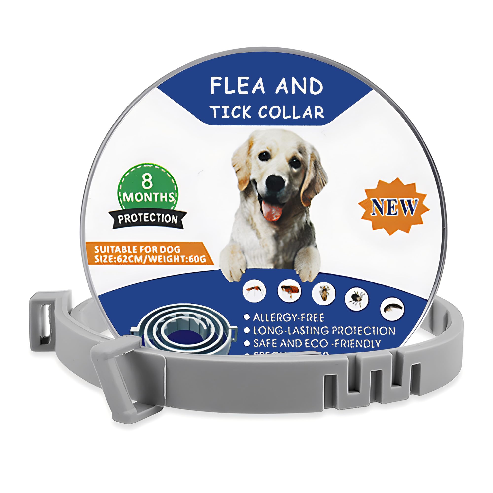 Collar Antipulgas, Tamaño Ajustable Collar Antiparasitos para Perro, Collar contra Pulgas Garrapatas y Mosquitos para Perros y Gatos, 8 Meses