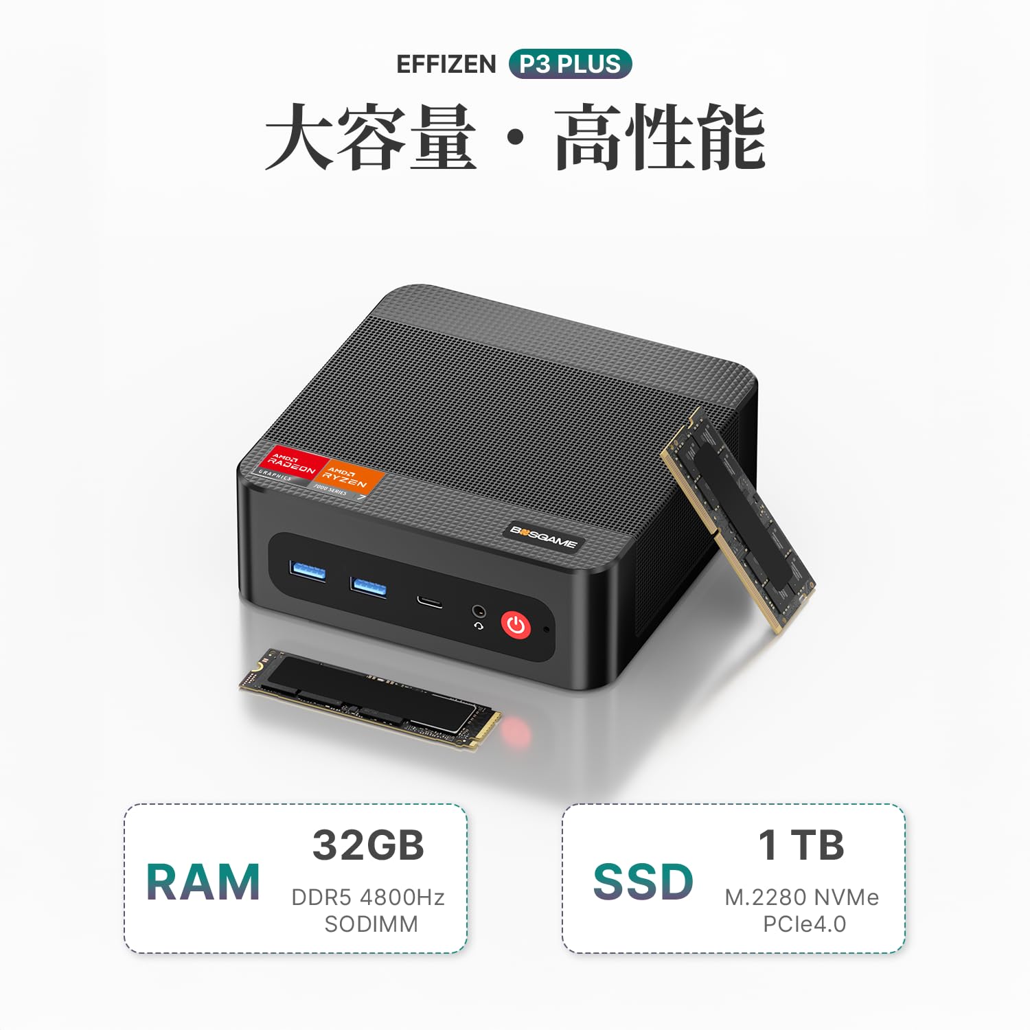 Amazon.co.jp: BOSGAME ミニPC Ryzen 7 7840HS 32GB DDR5 4800Mhz 1TB