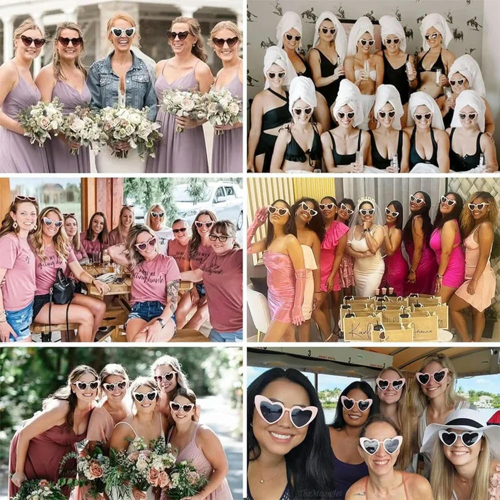 Gafas de sol en forma de corazón para boda, novia, dama de honor, despedida de soltera, regalos de despedida de soltera, gafas de escuadrón de novia, a granel, 12/24/36/48/60 unidades
