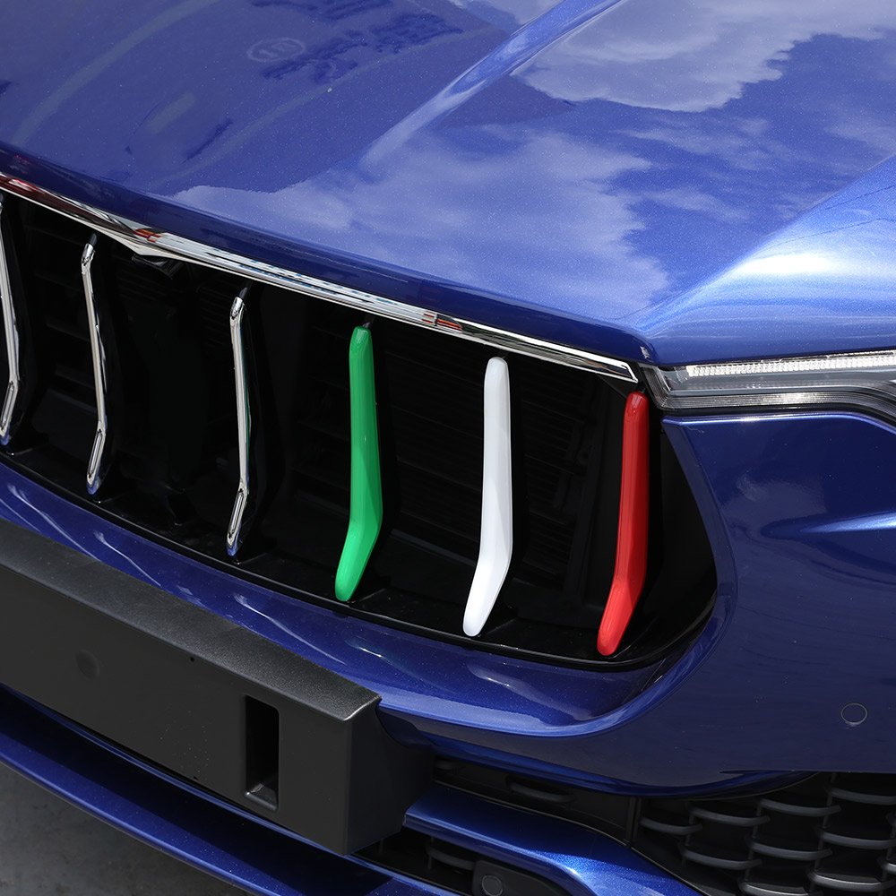 Strisce Decorative Per Griglia Anteriore Maserati Levante 2017-2018 - 3 Pezzi In ABS Lucido, Montaggio Facile, Design 3D