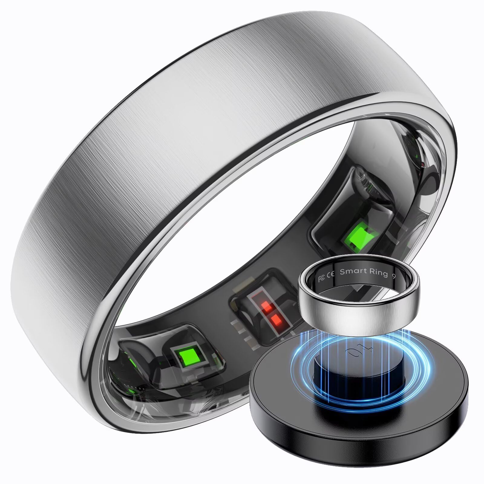 Smart Ring Edelstahl Smartringe für Herren Damen 5 ATM Wasserdicht Fitness Ring Tracker Android iOS Fitnessring Schlaftracker Pulsmesser Schlafring Fitnesstracker Schrittzähler Gesundheitsring