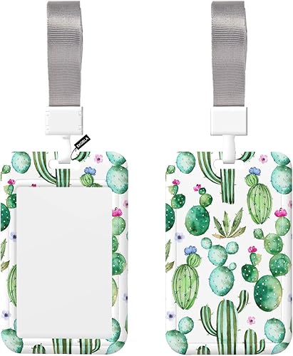 EKOBLA Soporte para tarjetas de identificación de plantas de cactus de plástico ABS con cordón, acuarela, cactus moradas, patrón sin costuras,