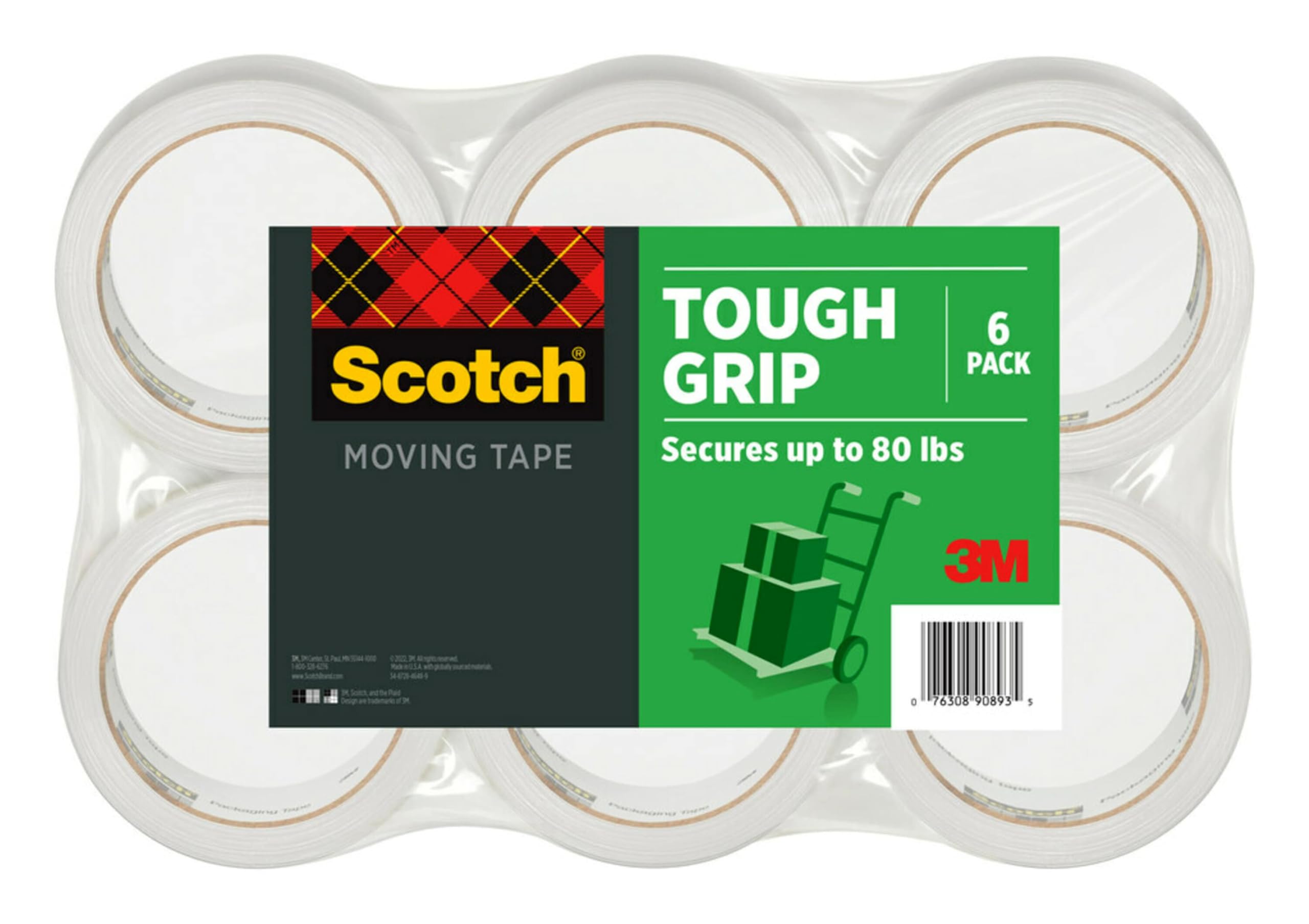 Scotch - Cinta de embalaje rígida con agarre, 6 rollos por paquete, 4,57 m x 1,22 m