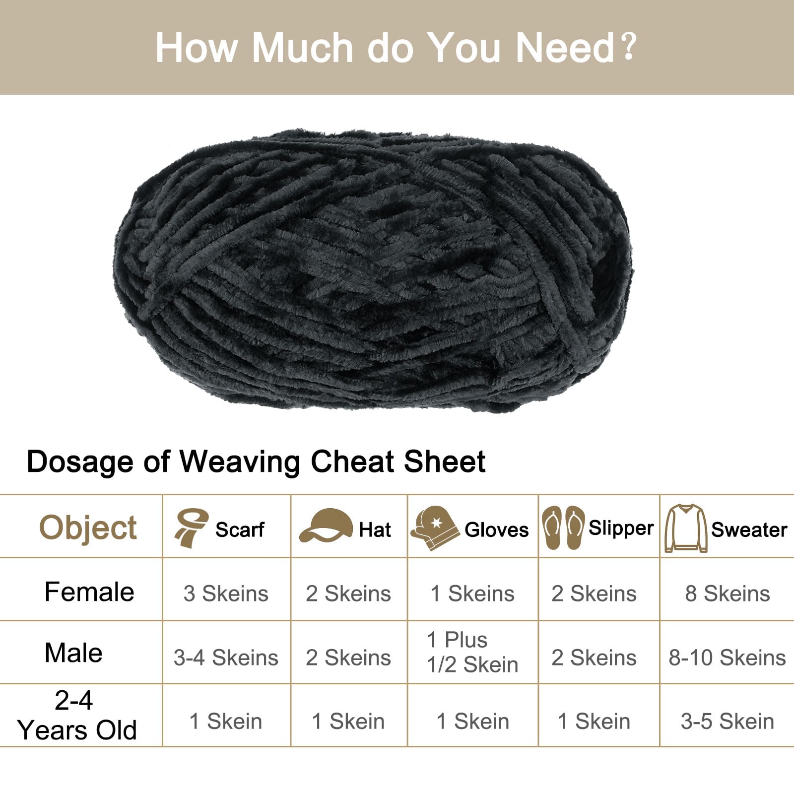 uxcell 2Skeins Velvet Chenille Yarn 2x100g/7.1oz 174 Yards Total Length #6 Super Bulky Polyester Soft Blanket for Knitting Weaving Bag Scarf Black - Image 4