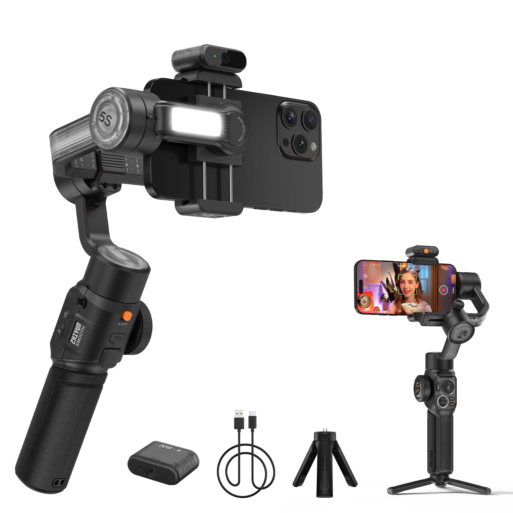 ZHIYUN Smooth 5S AI Combo Estabilizador de cardán de 3 ejes para iPhone 15 Pro M