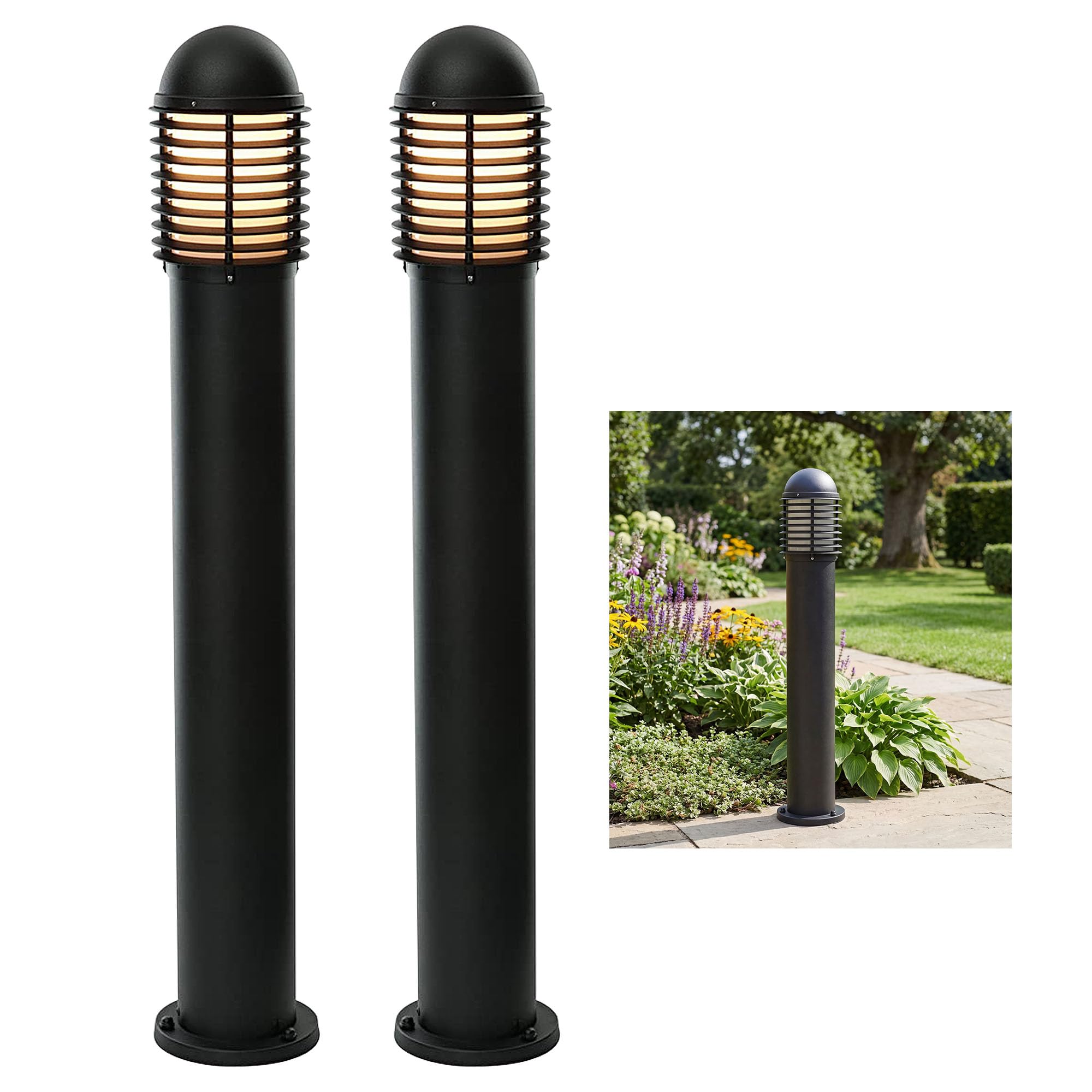 Saxby Louvre Pack of 2-60W Black Aluminium Outdoor Garden IP44 Ground Bollard Light