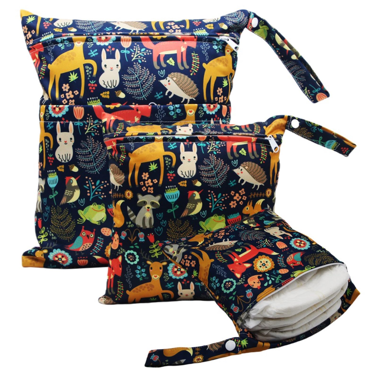 3 Piezas Bolsa de Pañales para Bebés,Bolsa Impermeable de Tela,Neceser Bebe,Reutilizable, Impermeable, Húmedo, con Cremallera, para Nadar, Acampar, Viajar, Fitness, Playa (Jirafa)