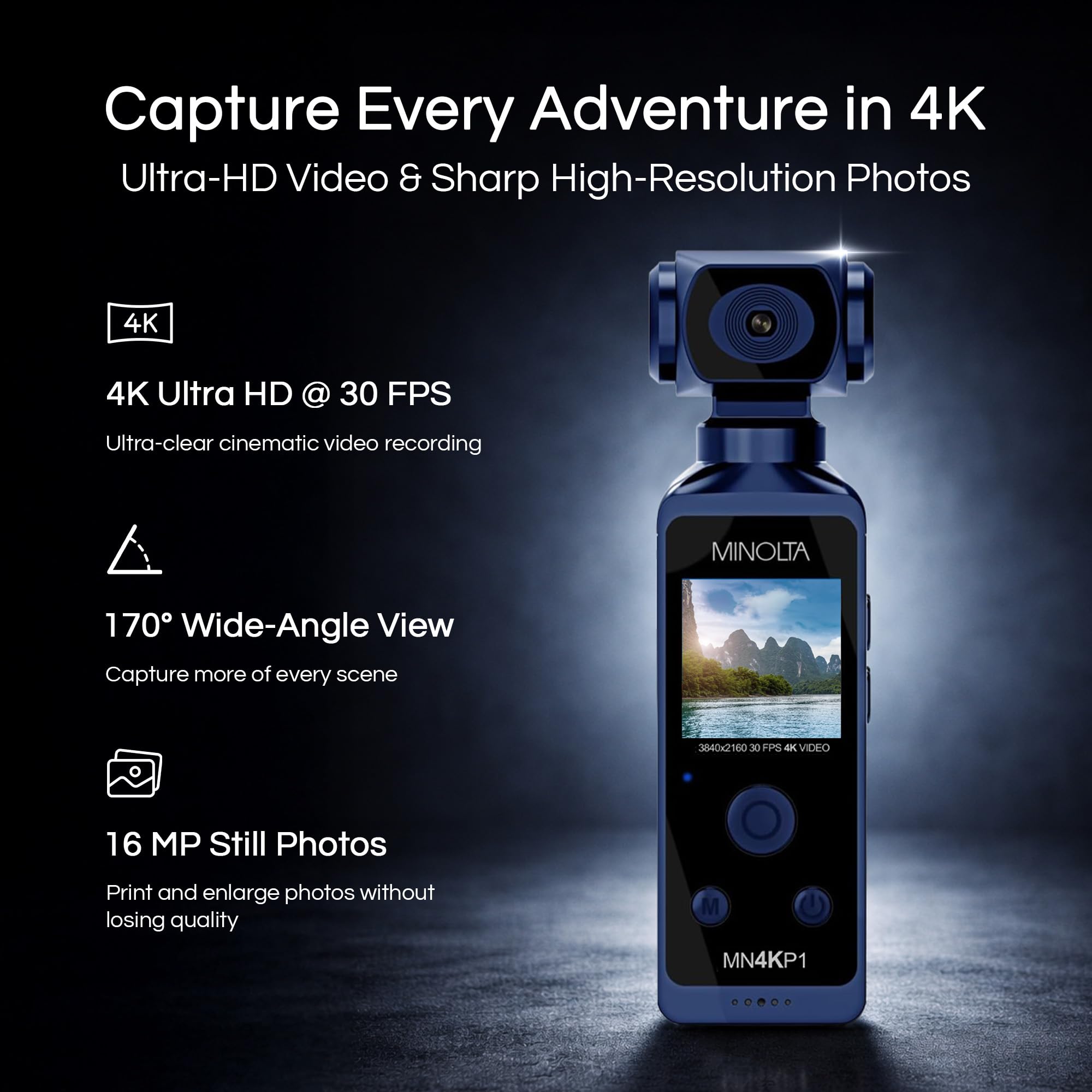Amazon | Minolta MN4KP1 4K ウルトラHD Wi-Fi対応ポケットビデオ