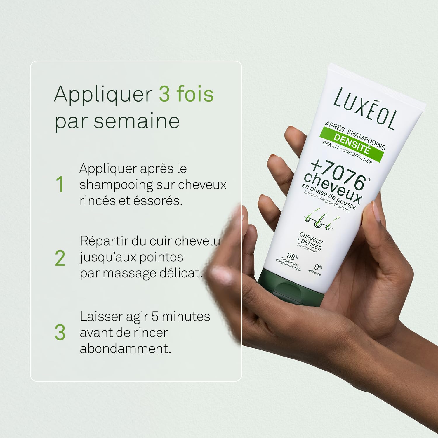 LUXEOL - Après-Shampooing Densité - +7076 Cheveux En Phase De Pousse* - Augmente La Densité Capillaire - 98% D'Ingrédients D'Origine Naturelle - Sans Silicones - Fabriqué en France - 200 ml