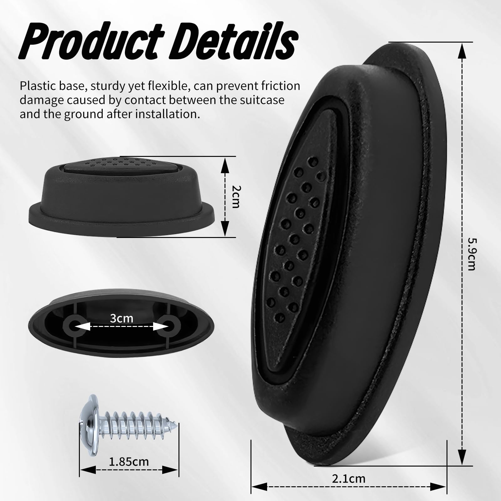 Piedini di ricambio per valigia in plastica nera Set 4 + 8 chiodi