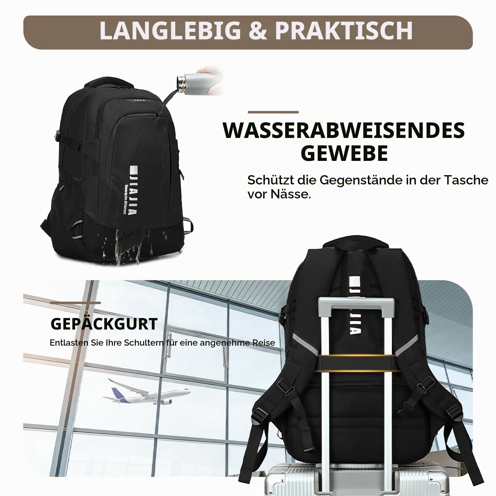 Amythe Schulrucksack Jungen Teenager mit 15,6" Laptopfach & Trolley-Gurt | Großer Rucksack Jungen, Wasserabweisender Schultasche für Oberstufe Universität, Tagesrucksäcke Reise, Schwarz