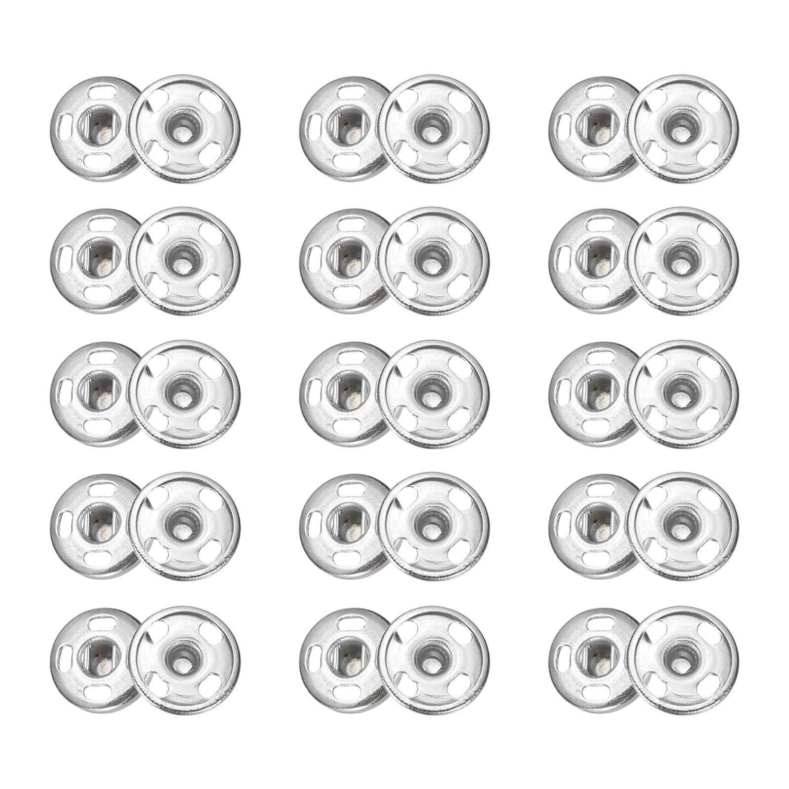 sourcing map 50 Sets Sew-on Snap Buttons, 7.5 mm Metal Invisible Press Studs Buttons, Brass Sewing Snap Fasteners for Fabric Clothing DIY Crafts (Silver Tone)