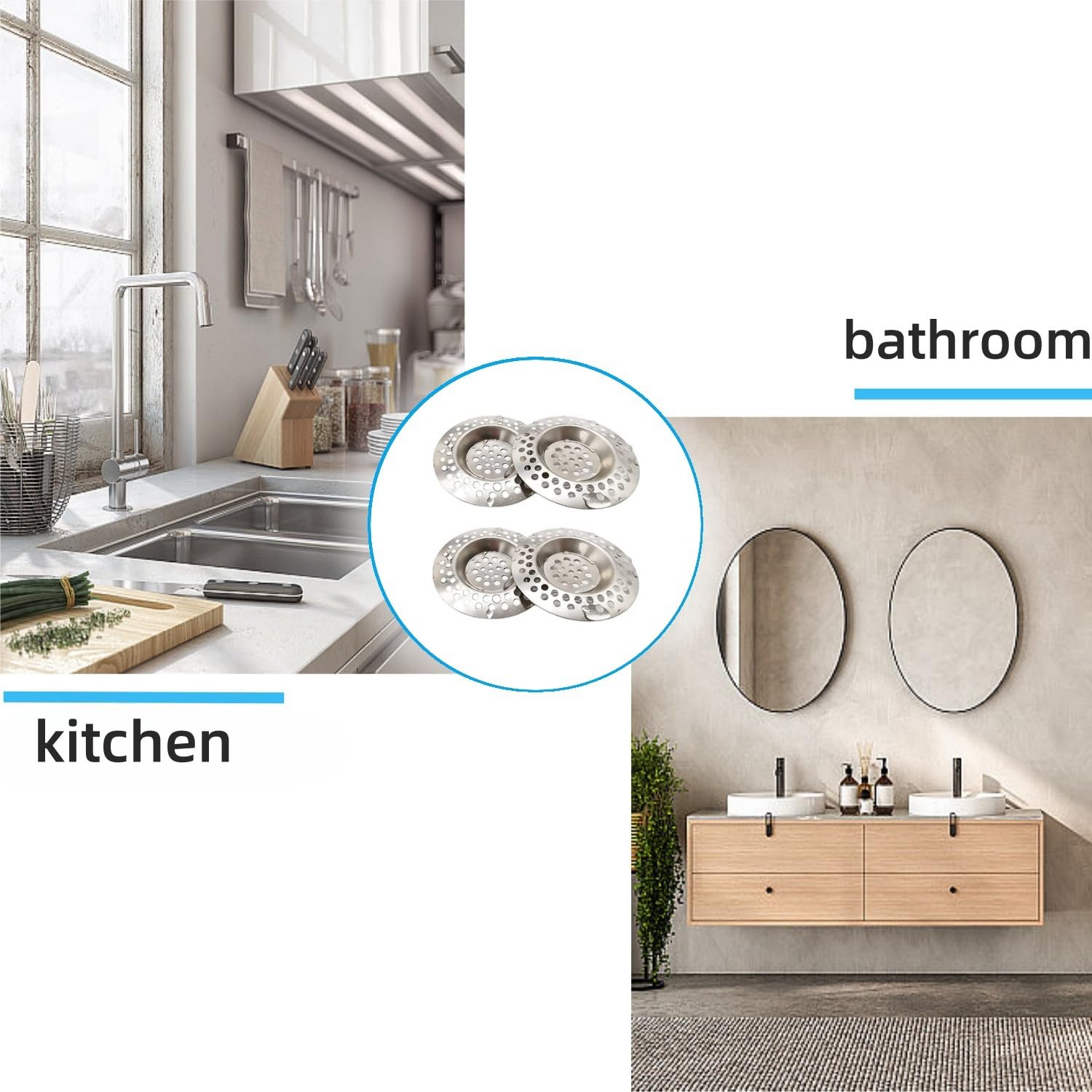 Juliyeh (4 pcs) 70mm Stainless Steel Kitchen Sink Strainer Plug Sink Sieve Sink Hole Strainer Drain Protector for Bathroom and Kitchen Hair Catcher Stopper for Bathtub White - Image 4