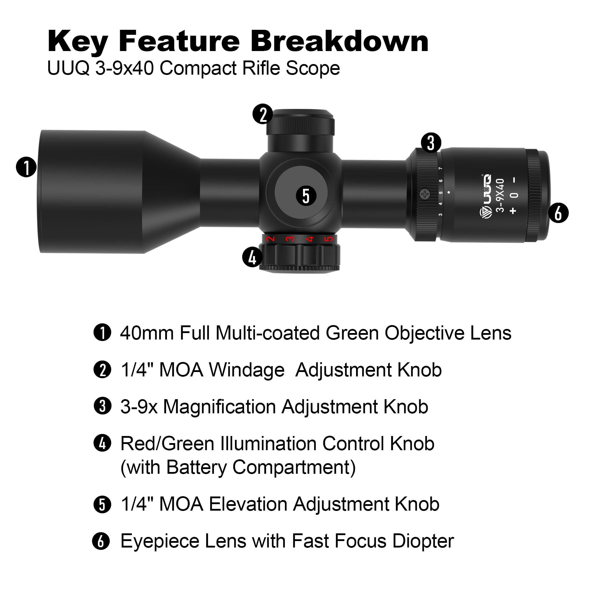Amazon.com : UUQ 3-9x40 Compact Rifle Scope,Red/Green Illuminated