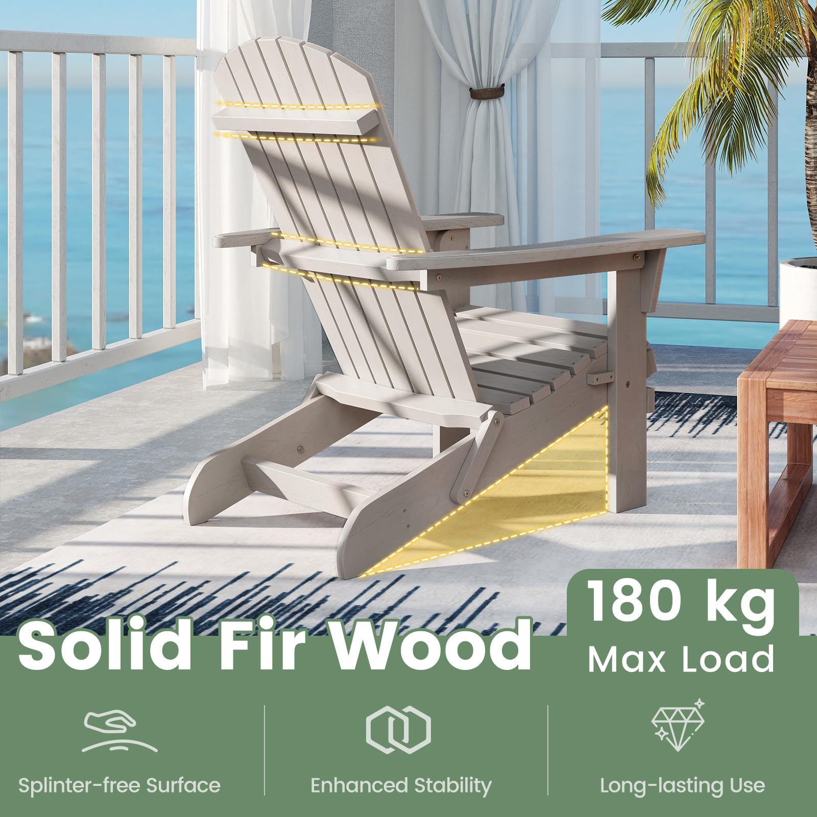 GIANTEX Set di 2 Sedie Adirondack Pieghevoli, Sedia da Esterno con Telaio in Legno di Abete