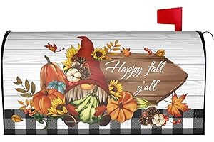Happy Fall Y'all! Gnome Pumpkin Maple Mailbox Cover - Waterproof Magnetic Post Box Wrap