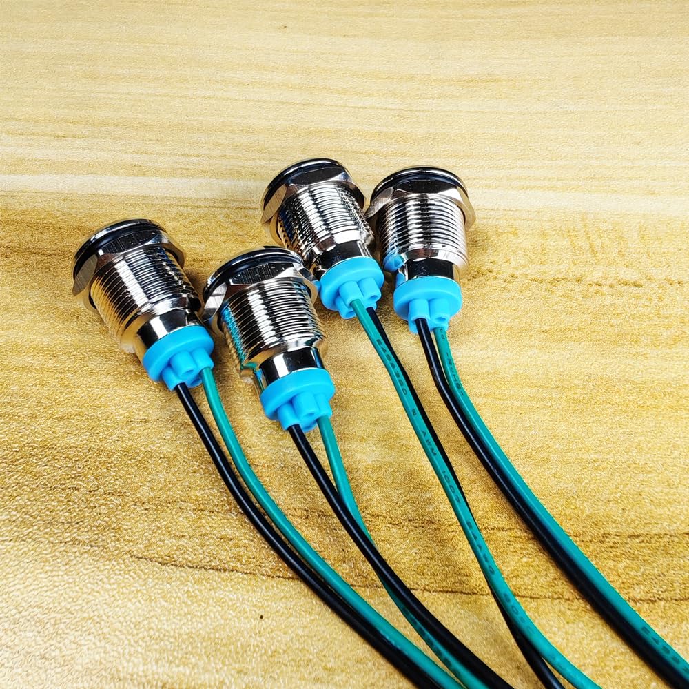 Gebildet 4pcs 12mm 3V-4.5V-5V-6V-7.5V-9V LED Indicatore Luminoso in Metallo Lampada di Segnalazione Impermeabile con Filo (Blu)