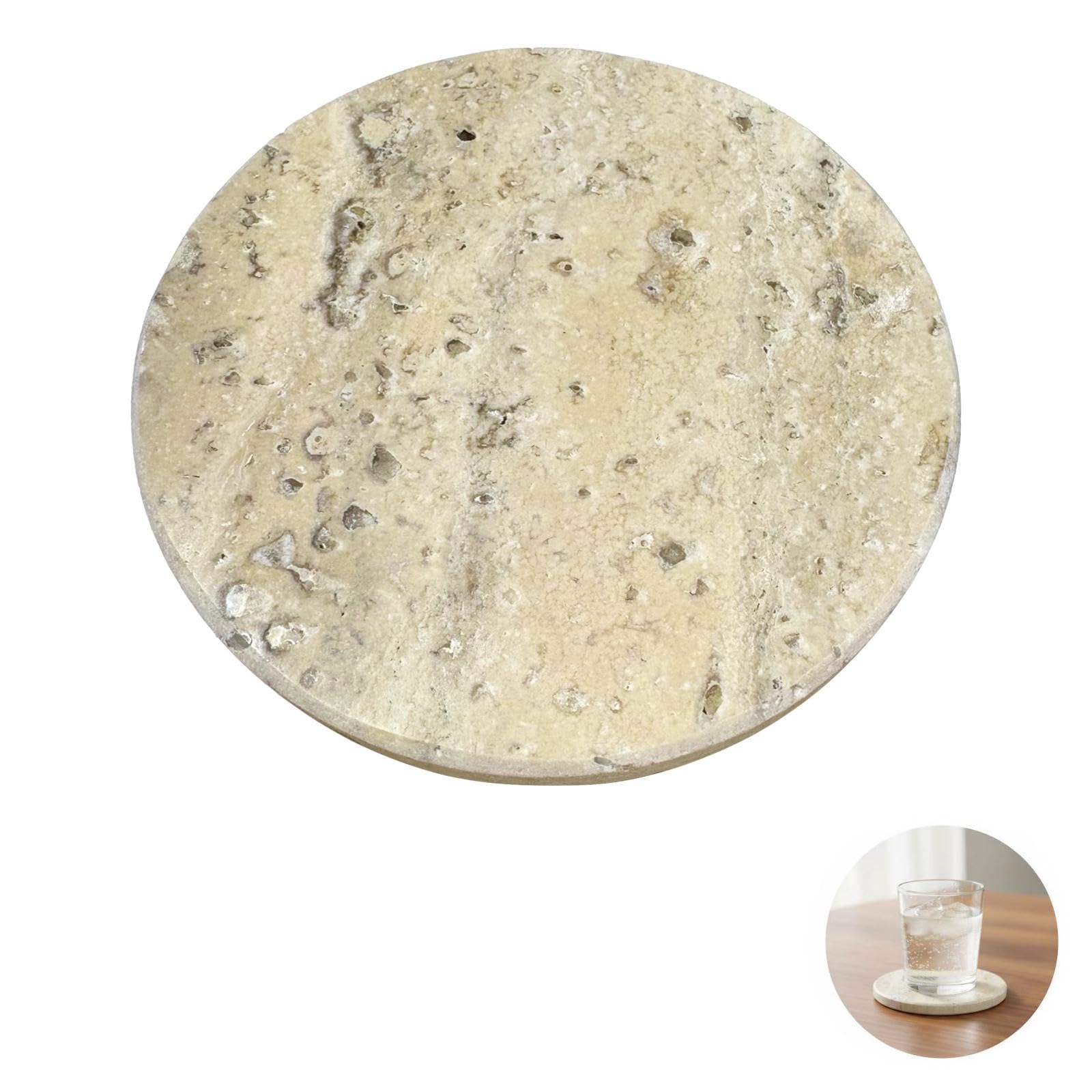 Lot de 6 Dessous de Verre en marbre, Ronds 3,9 Pouces, Pierre Naturelle Beige avec Base en liège, épaisseur 0,5 Pouce, sous-Verres résistants à la Chaleur pour la Maison, Le Bureau, déco de Table