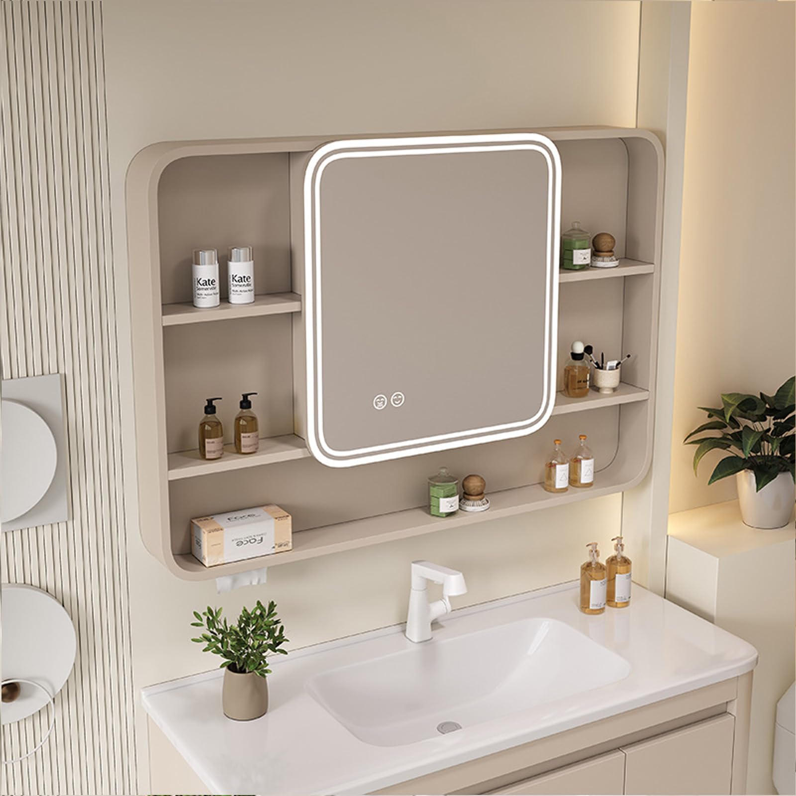 FGXHHS Smart LED Cabinet - Illuminated Touch Storage with One-Click Hinge Removal, Space-Saving Design for Modern Bathrooms, Stylish and Functional Medicine nizer
