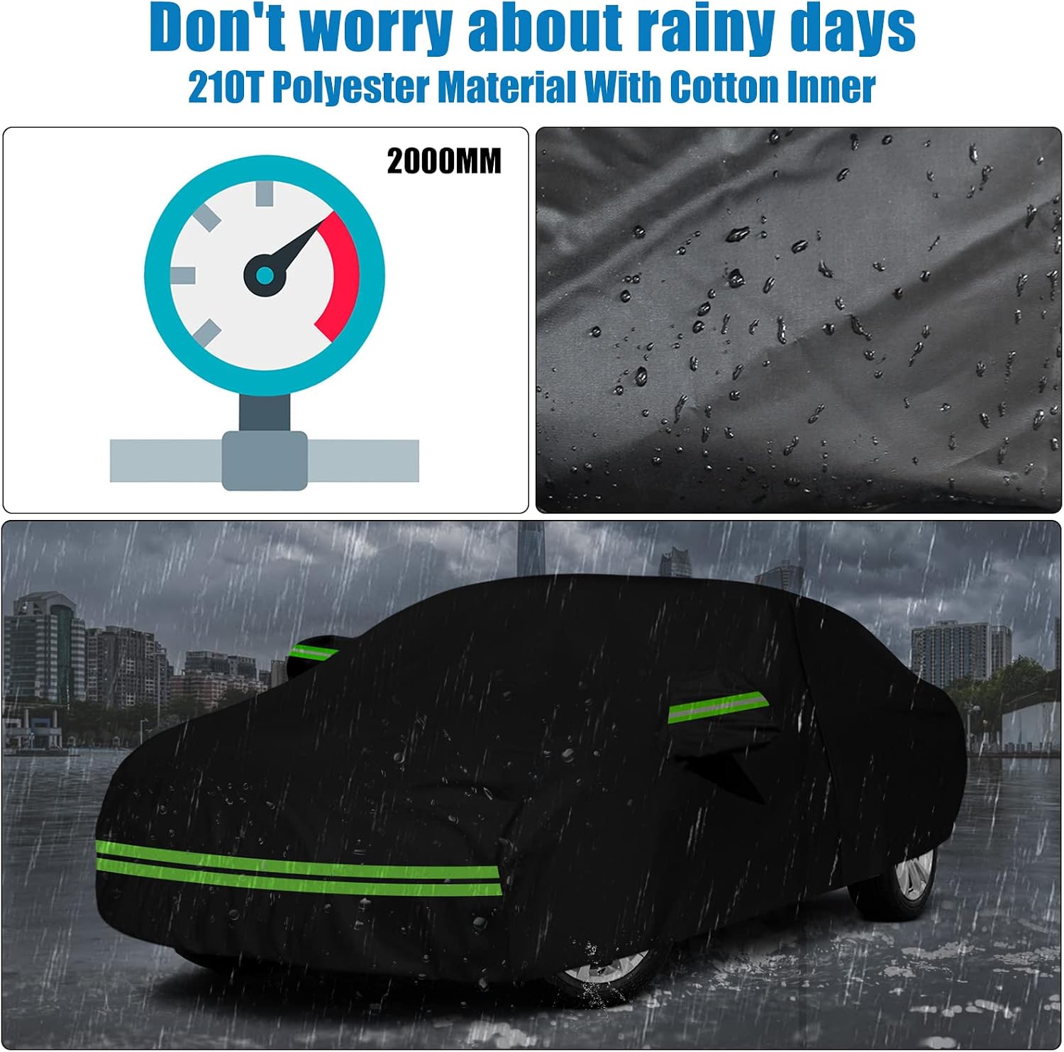 Waterproof Car Cover Replace for 2011-2017 Chrysler 200, 6 Layers All Weather Car Covers with Zipper Door & Windproof Bands for Snow Rain Dust Hail Protection (200)