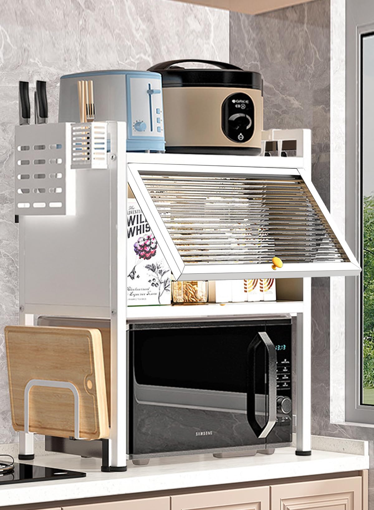 Homarket 3-Tier Microwave Stand Oven Storage Rack, Microwave Shelf/Organizer, Microwave Holder (White dustproof)