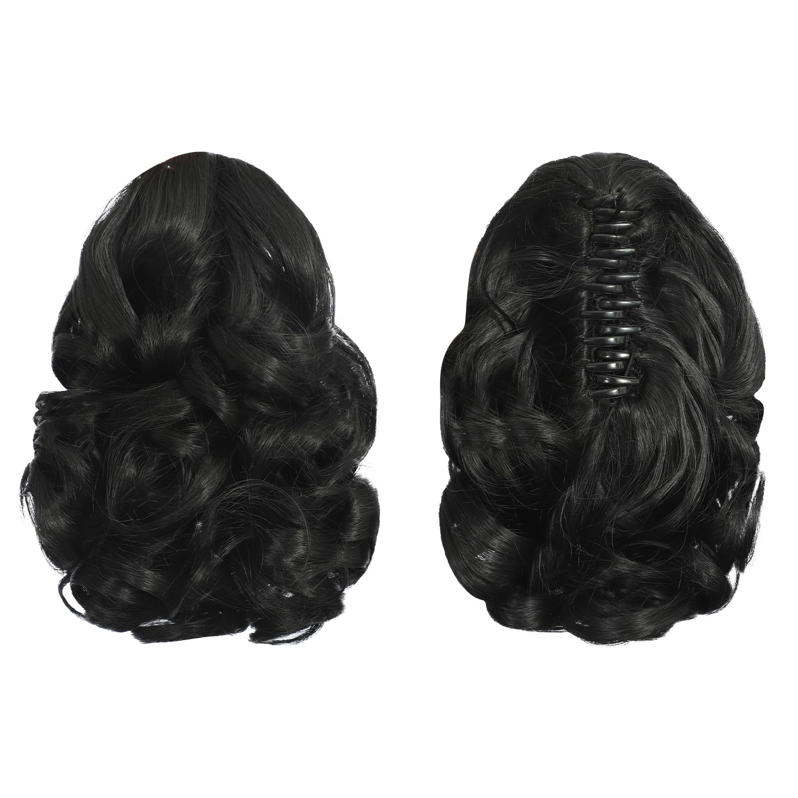 Tiklans Black Ponytail Extension, 9" Short Claw Clip in Ponytail Hair Extensions Hair Piece Natural Soft Synthetic Curly Wavy Pony Tail Hair Pieces