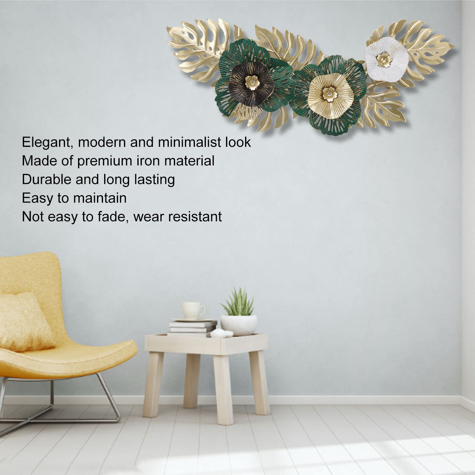 Decorazione da Parete con Fiori in Metallo, Elegante Ed Elegante Decorazione da Parete in Metallo 3D per Soggiorno Durevole Scultura da Parete in Ferro Decorativo da Appendere alla