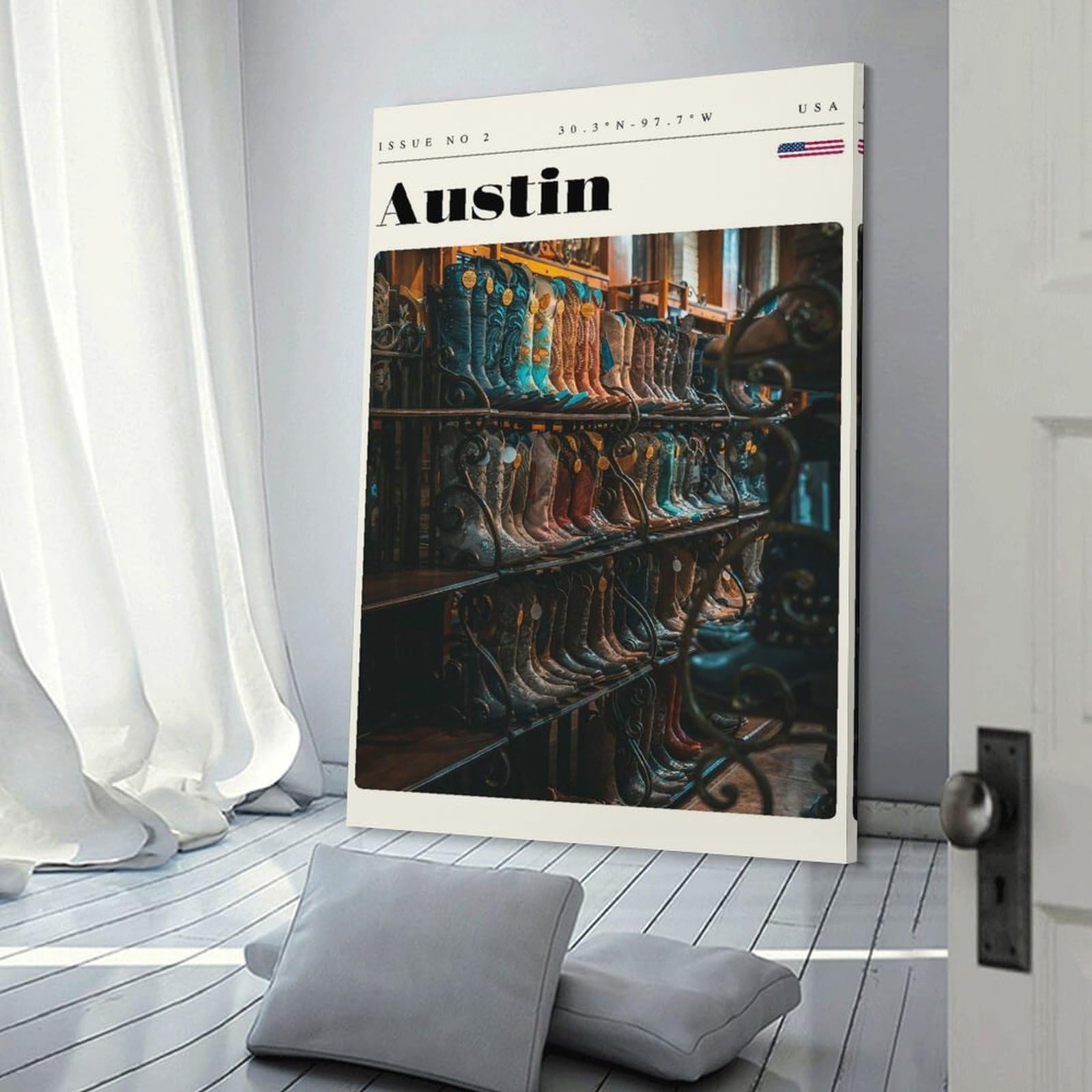 Junmoney Austin Texas Travel Art Canvas Wall Art, 20x30inch(50x75cm), for Entrance Walls, Hall Decor Or Foyers, Wall Decor to Refresh Empty Corners