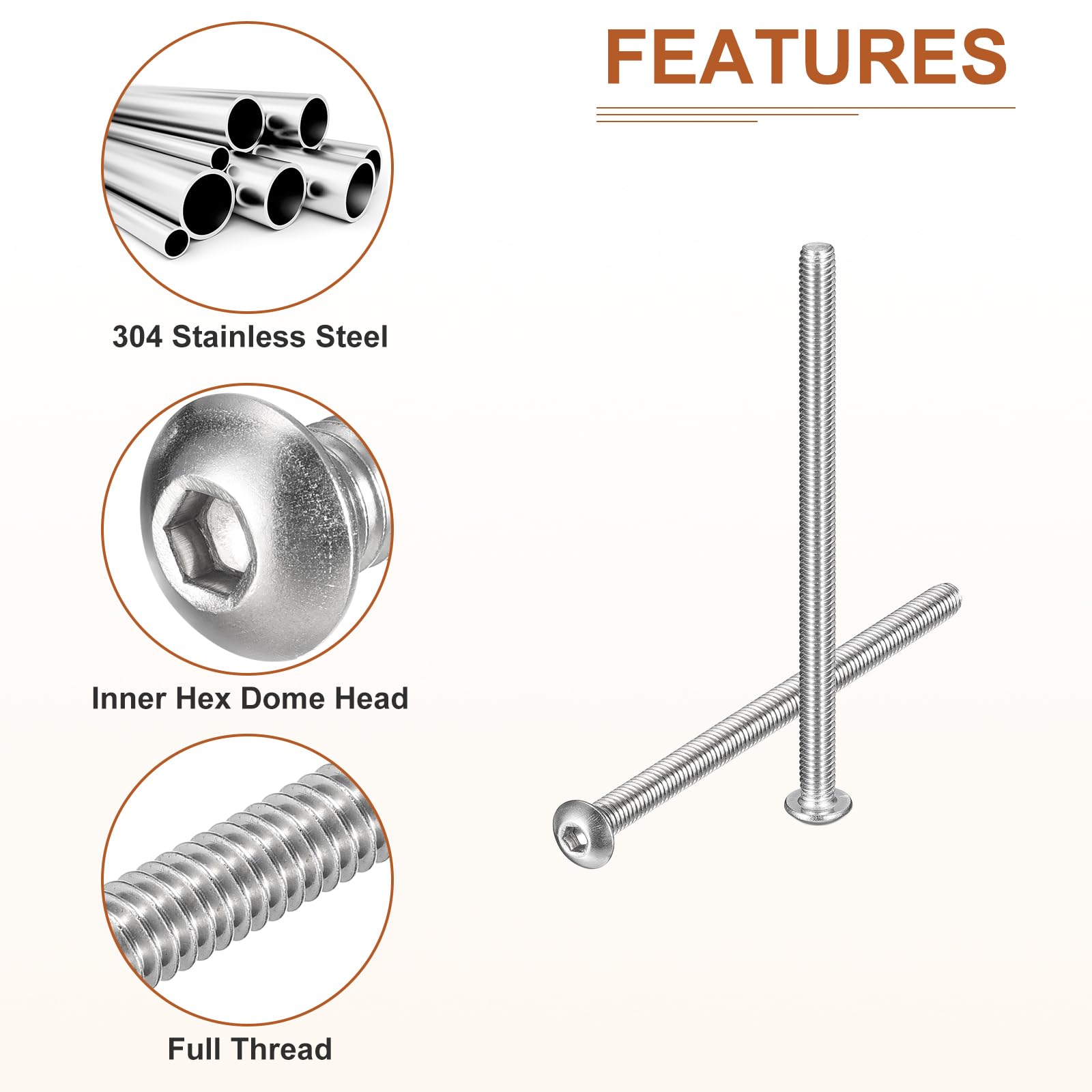 DTGN M4-0.7x65mm Button Head Socket Cap Screws - 20Pack - Good for Machine - 304 Stainless Steel 18/8 - Hex Drive Full Thread Fasteners - Image 4