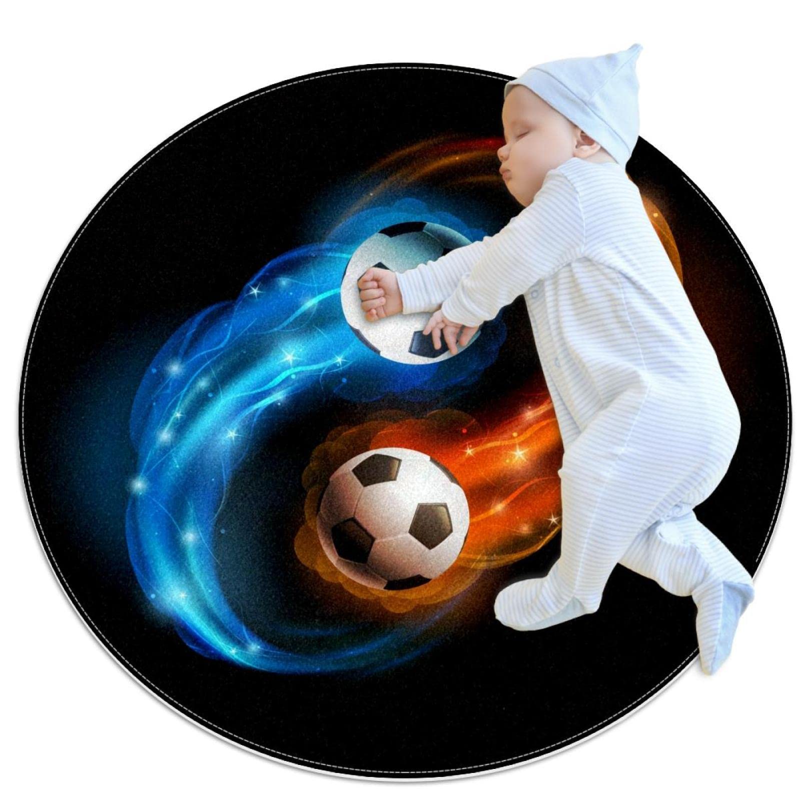 Tapis football pour enfants JDEZ rond 80x80cm pour chambre de garçon et fille
