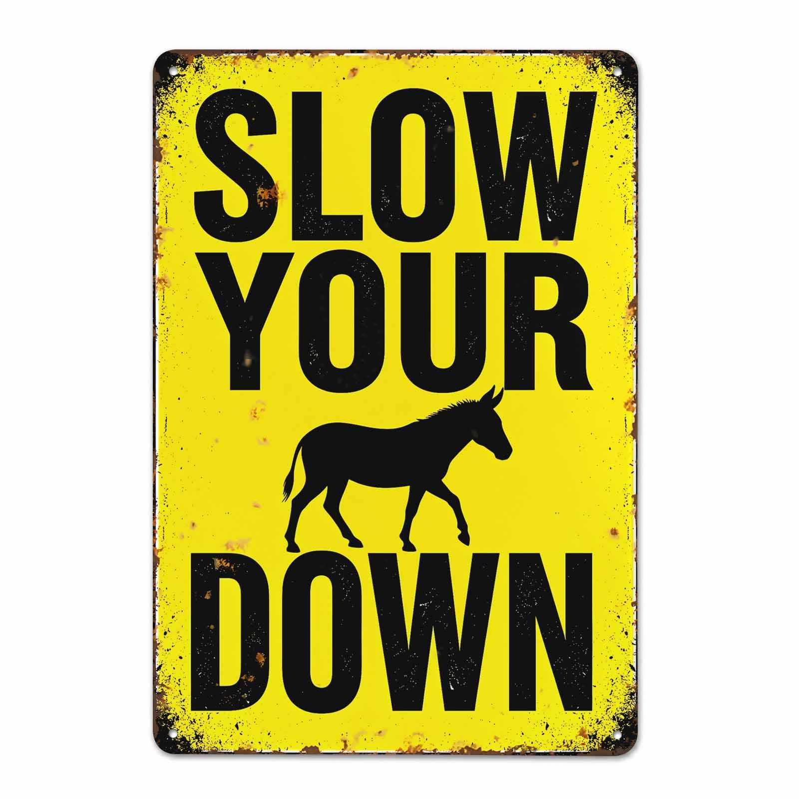 Gsrony Boys Type06 Slow Your Down Donkey Warning Vintage Metal Tin Sign 8X12,Waterproof