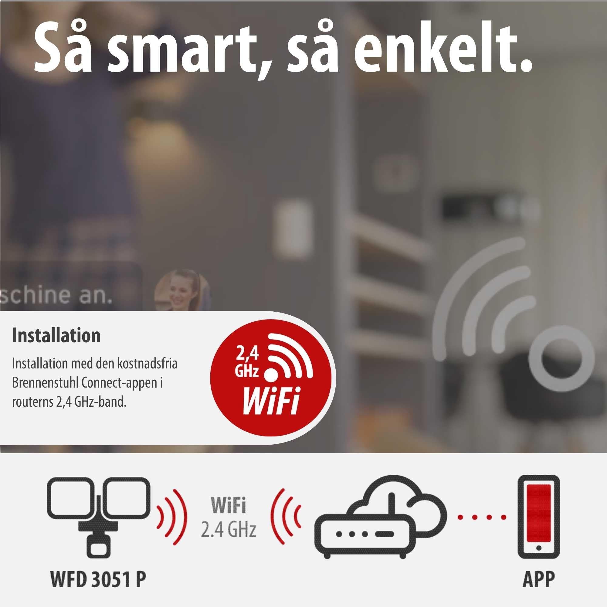 Brennenstuhl Connect WiFi Faretto LED doppio WFD 3051 P con rilevatore di movimento (36 W, 4300 lm, IP54, varie funzioni di luce regolabili tramite app, faretto da esterno per montaggio a parete)