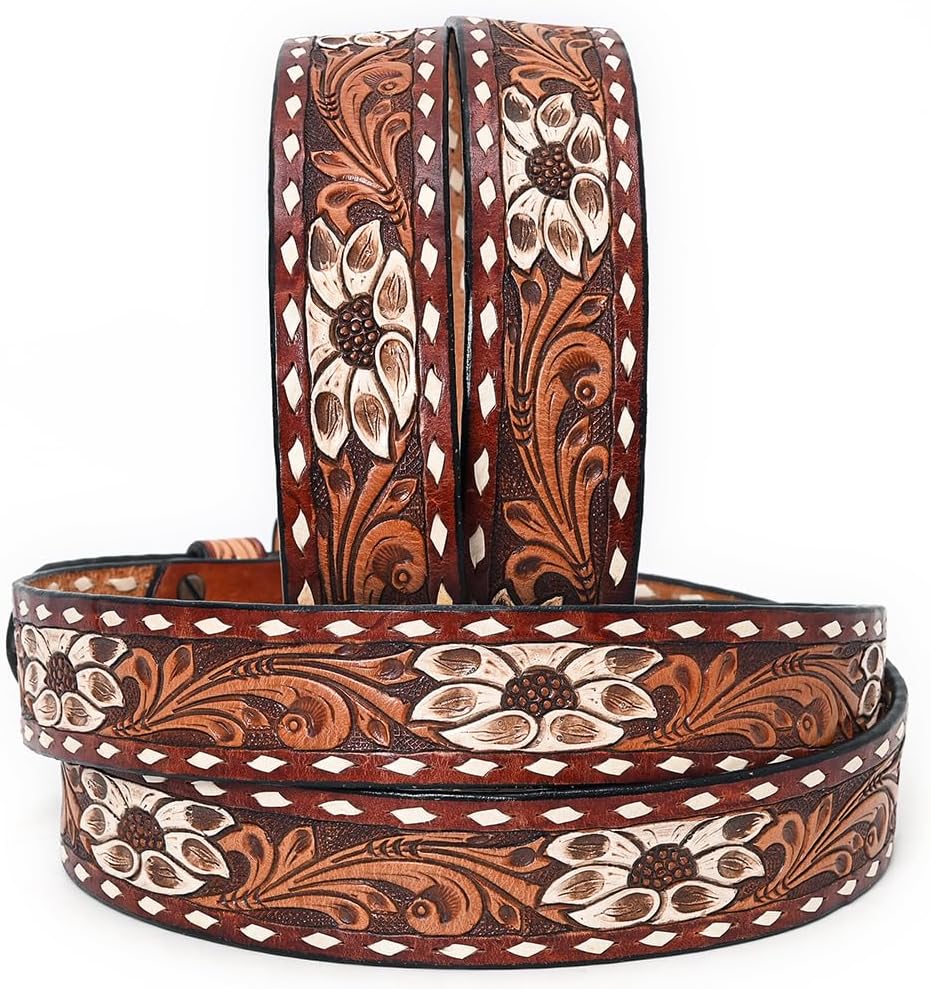 American Darling Beautifully Hand Tooled Brown Genuine American Leather Belt Men and Women Western Belt with Removable Buckle