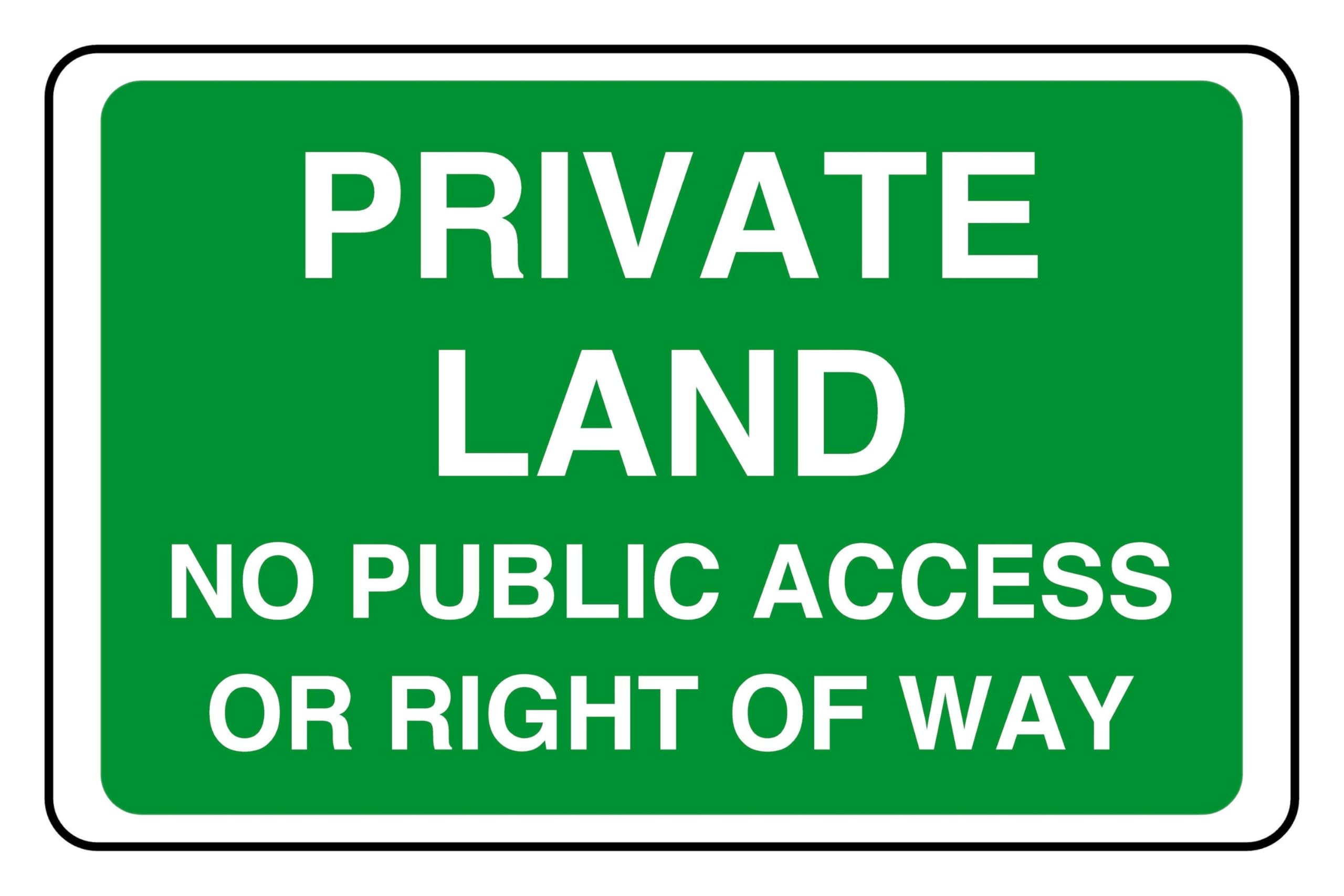 Private Land No Public Access Or Right Of Way - safety sign - High tack self-adhesive sticker (300mm x 200mm) Viewing Distance within 7m.