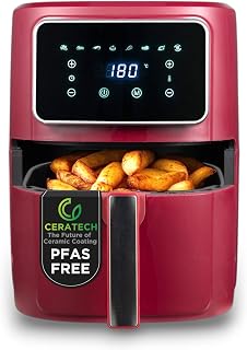 BERGNER MAROON - PFAS-Freie Heißluftfritteuse 1800W 6.9L - 8 Kochprogramme - Air Fryer mit Keramikbeschichtung - Temperatureinstellung 80-200°C - Timer bis zu 30 min - Gesundes & Ölfreies braten