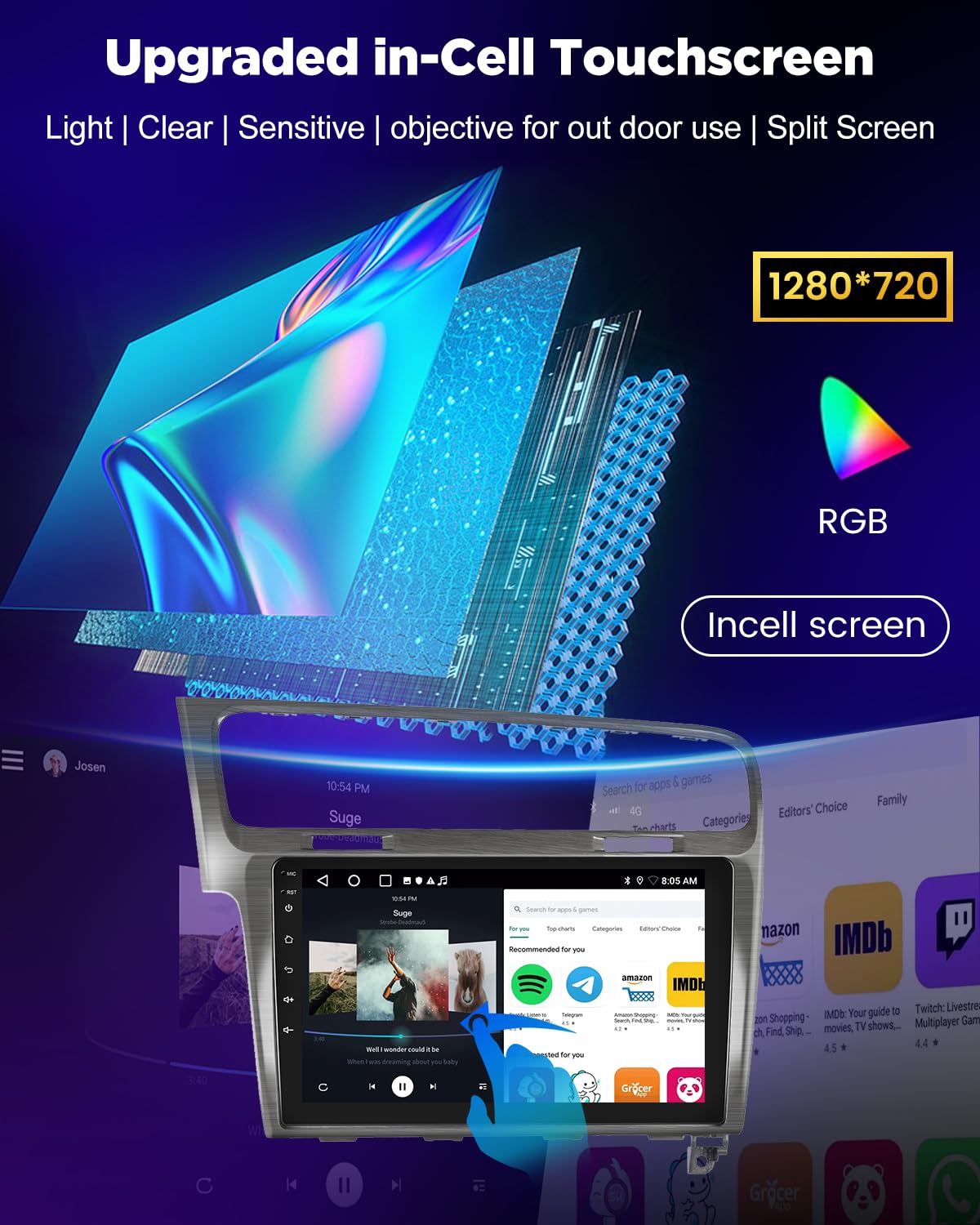 NHOPEEW Autoradio 8 Core 6+128G Android per VW Golf 7 MK7 2012-2020 con Carplay wireless e Android Auto DSP Wifi GPS Comandi al volante Vista panoramica a 360