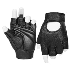 Half Finger Mens Motorcycle Gloves Gel Padded Fingerless Leather Motorbike Gloves Black Medium
