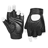 KAIWENDE Half Finger Men's Motorcycle Gloves Gel Padded Fingerless Leather Motorbike Gloves (Black, Medium)