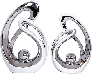 2 Pcs White and Silver Living Room Decor Table Sculpture Decorations Ceramic Statue Decor Mid Century Modern Decor Centerpieces for Dining Room Kitchen Fireplace Shelf Office Coffee Table Decor